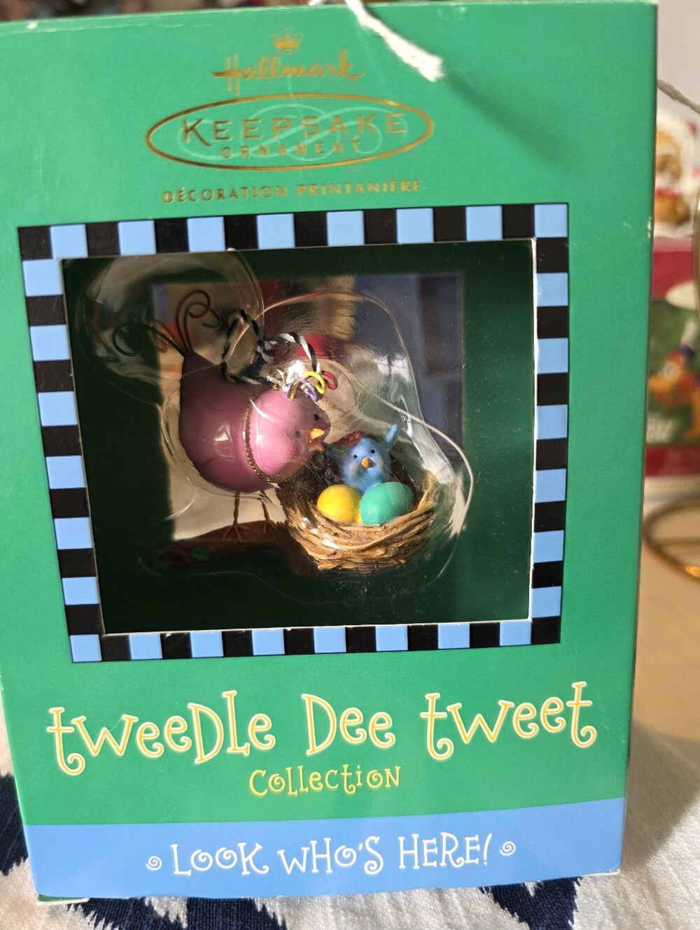 Hallmark Tweedle Dee Tweet Ornament - Pink Mother Bird with Blue Baby
